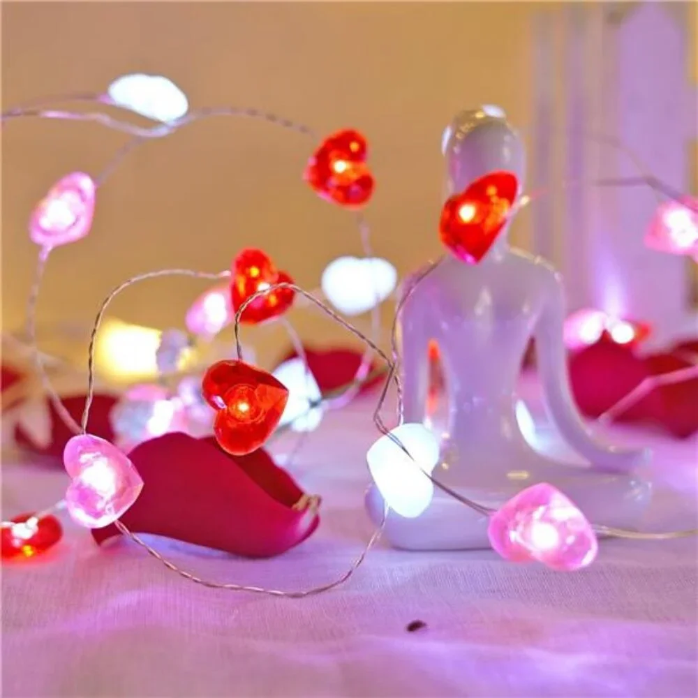 Valentines Day Decor 10 ft 40 LEDs Red White Pink Heart String Lights Battery